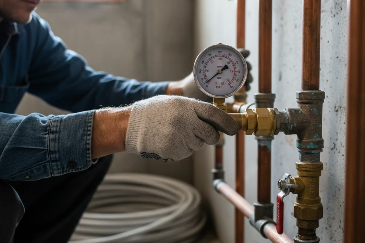 Pressure testing a repaired line during Water Line Repair in Pocasset